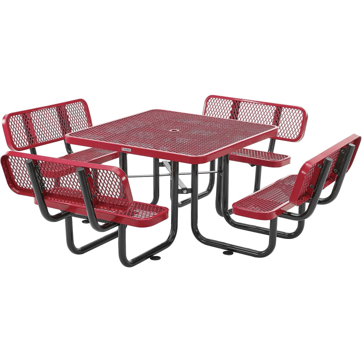 Global Industrial 695965RD 46 in. Square Picnic Table with Backrests - Expanded Metal - Red