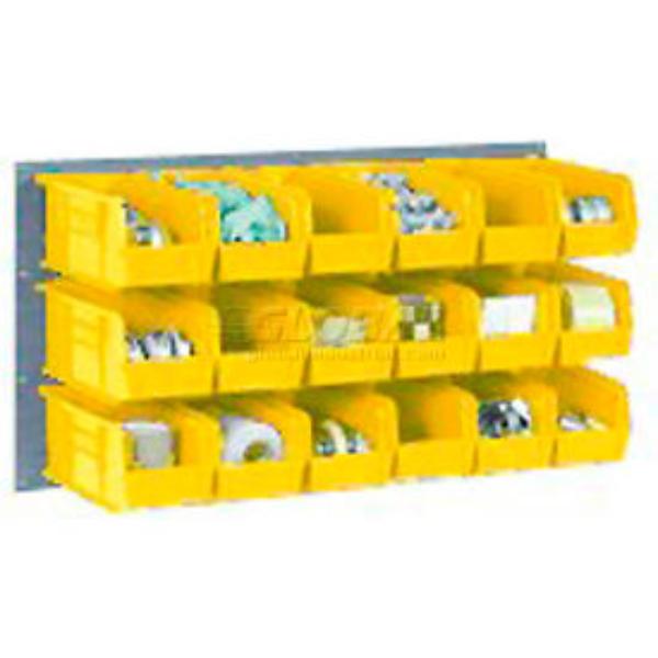 Global Industrial 550203YL 36 x 19 in. Wall Bin Rack Panel - 8 Yellow Stacking Bins - Gray - 8.25 x 14.75 x 7 in.