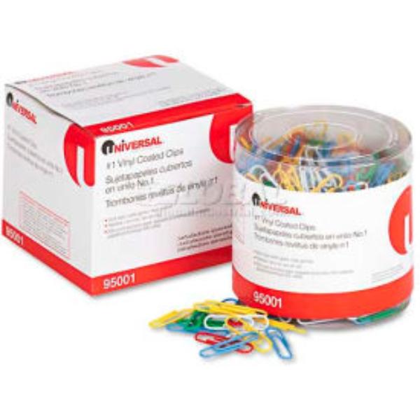 B1449683 Universal One Paper Clips - Vinyl Coated Wire - No. 1 - Assorted Colors - Pack of 500