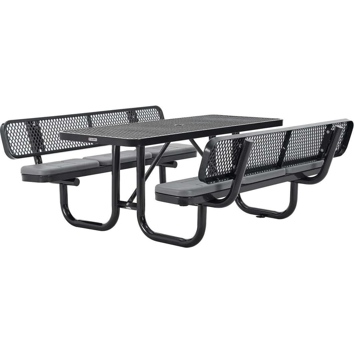Global Industrial 277630BKS 6 ft. Rectangular Picnic Table with Backrests & Cushions - Expanded Metal - Black