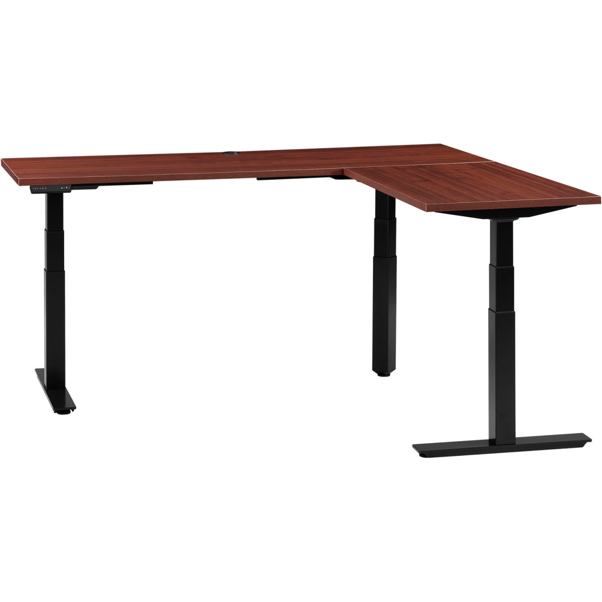 Global Industrial 695778LMH Interion L-Shaped Electric Height Adjustable Desk - 70.8 x 59 x 23.6 in. - Mahogany Black Base