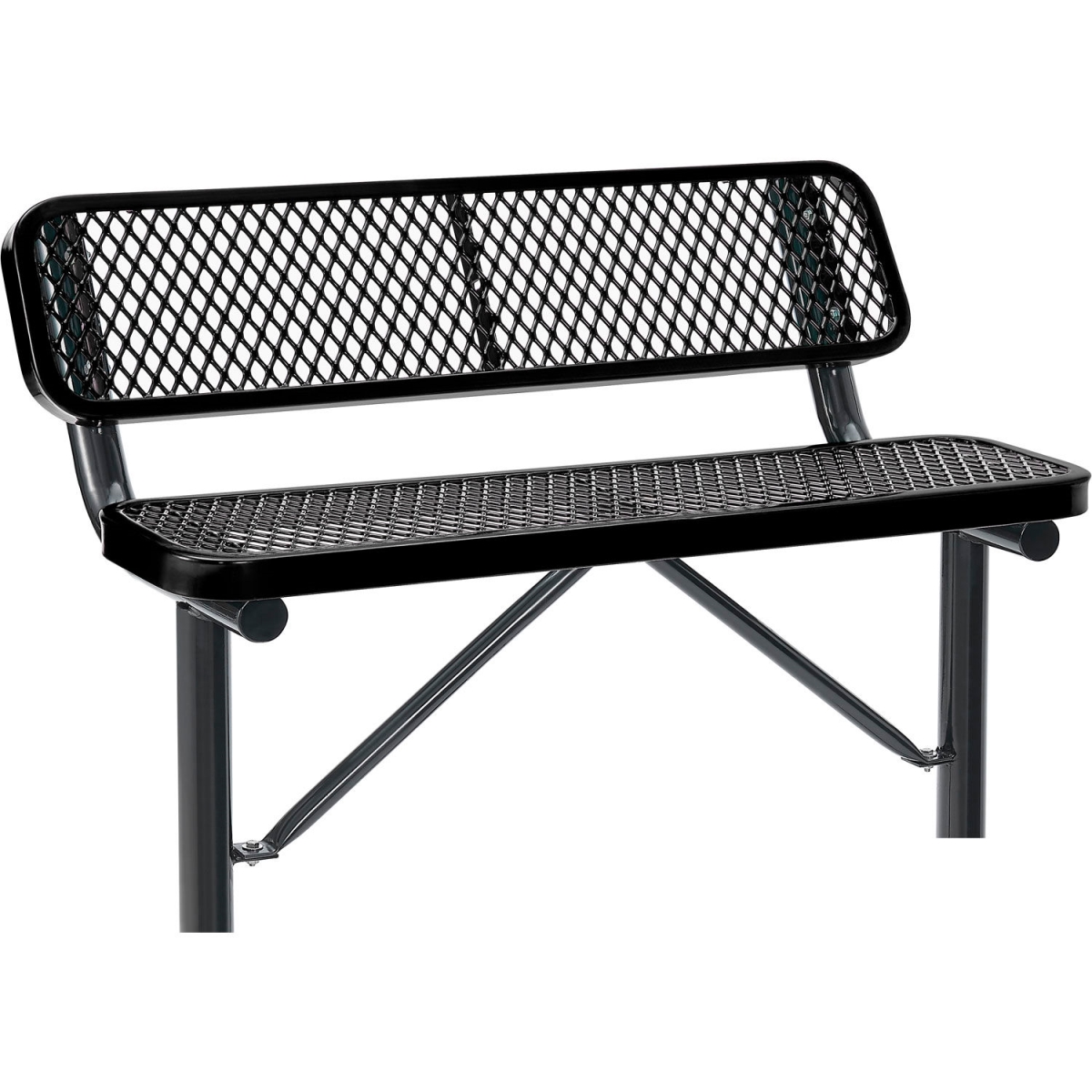Outdoor Steel Bench - Black - 4 ft. - In Ground Mount - Durable Design