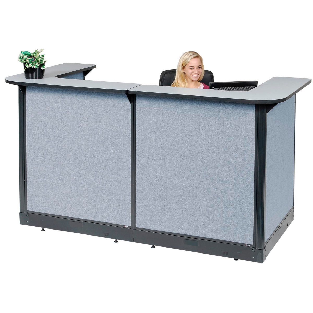 Picture of Global Industrial 3667118 Interion U-Shaped Reception Station with Raceway Counter Blue Panel - 88 x 44 x 46 in. - Gray