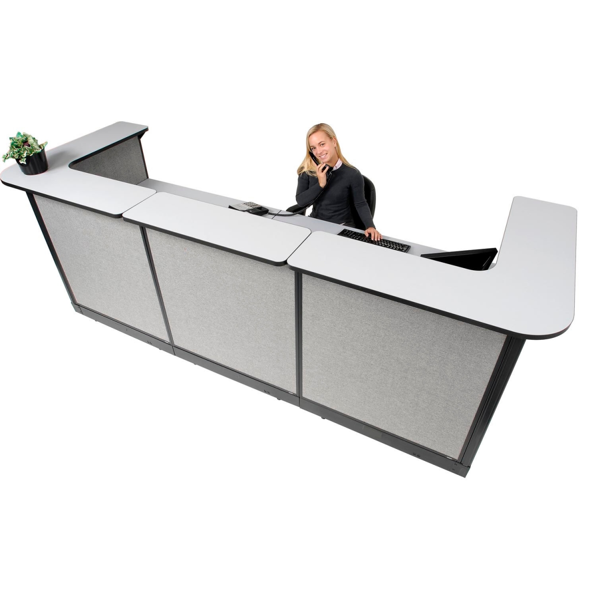 Picture of Global Industrial 3667327 Interion U-Shaped Reception Station with Raceway Counter Panel - 124 x 44 x 46 in. - Gray