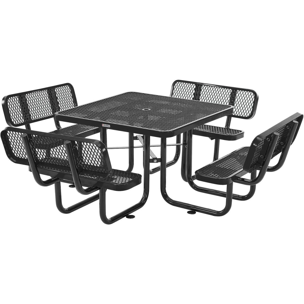 Square Picnic Table with Backrests - Black - 46 in. - Commercial Grade