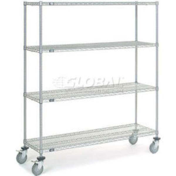 Global Industrial C18606PC4 Nexel 4 Shelf Truck - Polyurethane Stem Casters 4 Swivel, Chrome - 60 x 18 x 69 in.