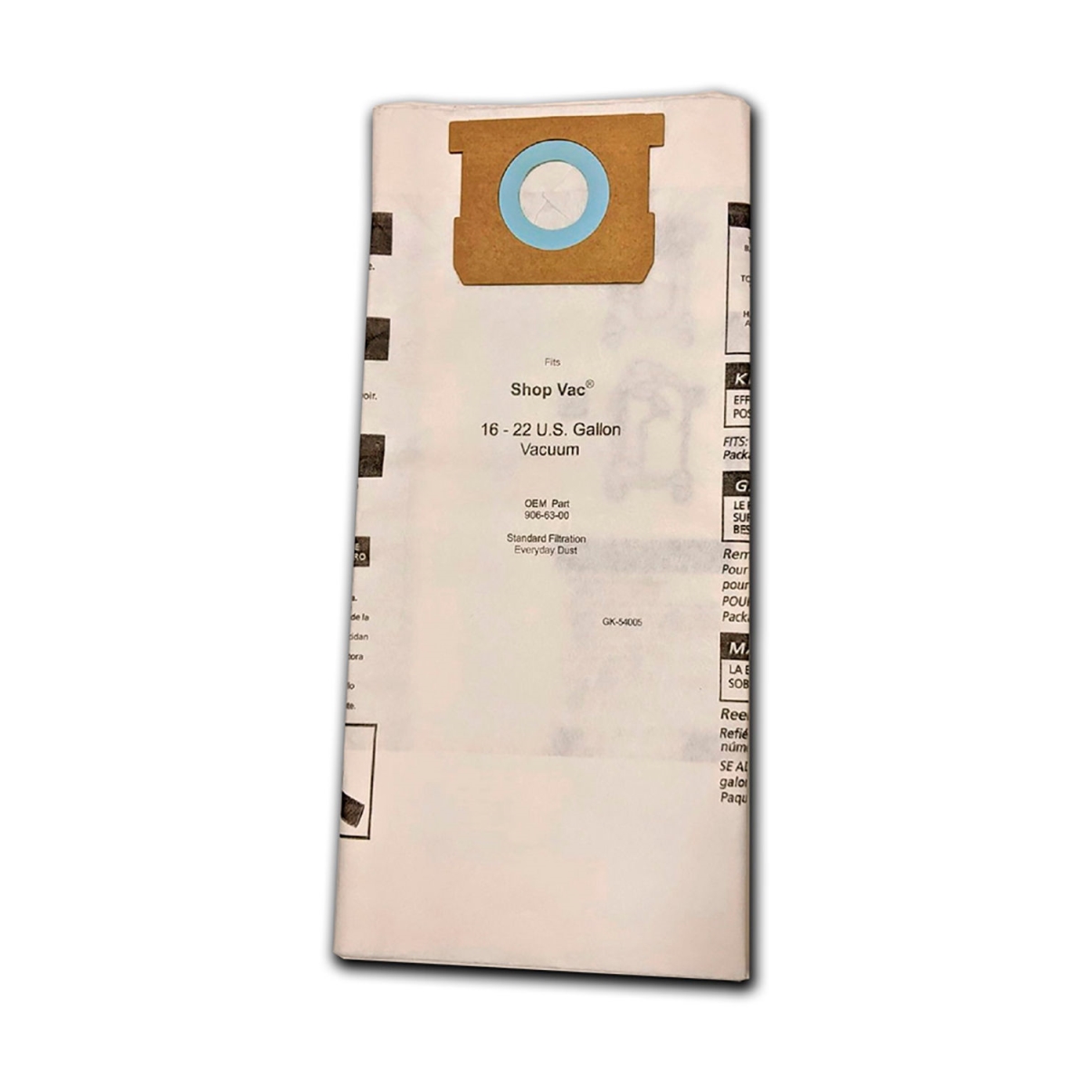B254085 Shop Vac 16-22 gal Medium Efficiency 540-06 Vacuum Bag for Everyday Dust Replacement