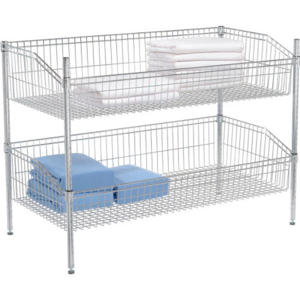 Global Industrial WB18483C2 Nexel 2 Shelf Chrome Basket Wire Shelving Unit Starter, Chrome - 48 x 18 x 34 in.