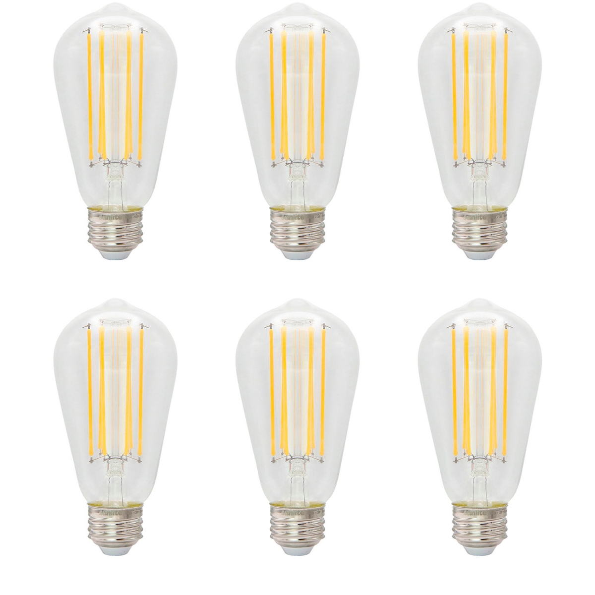 B3167044 Sunlite LED S19 Filament Edison Light Bulb - E26 Base - 6W - 600 Lumens - 27K - Soft White - Pack of 6