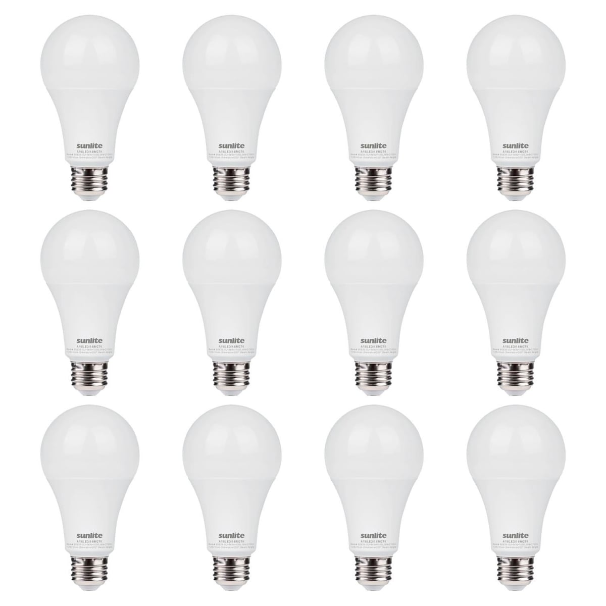 B3167038 Sunlite LED A19 Light Bulb - E26 Base - 14W - 1500 Lumens - 2700K - Soft White - Pack of 12