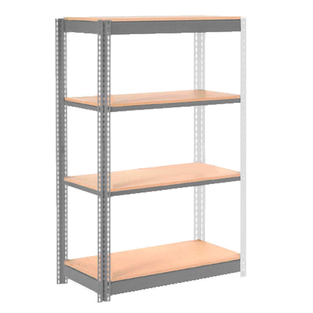 Global Industrial UABS12486W4 4 Shelf Heavy Duty Boltless Shelving Add On - Wood Deck, Tan - 48 x 12 x 60 in.