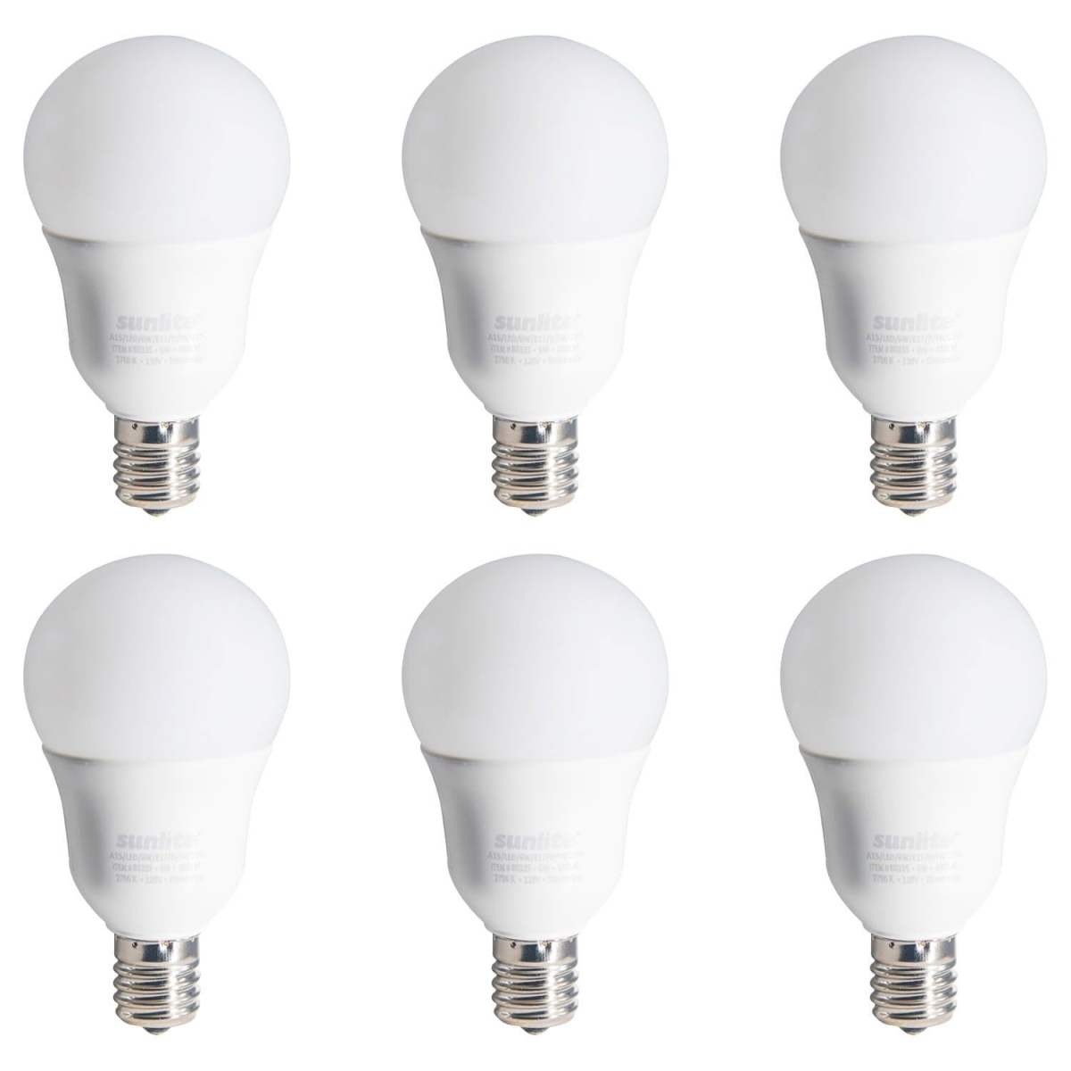 B3166841 Sunlite LED A15 Light Bulb - E17 Base - 6W - 480 Lumens - 2700K - Soft White - Pack of 6