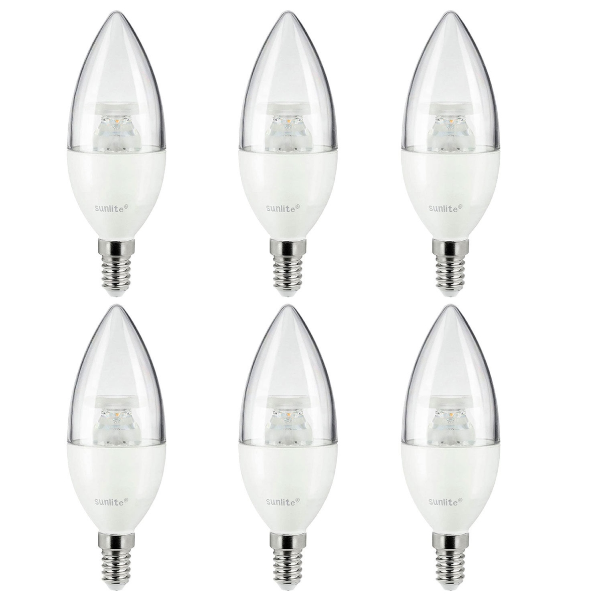 B3166917 Sunlite LED B10 Torpedo Clear Light Bulb - E14 Base - 5W - 470 Lumens - 27K - Warm White - Pack of 6