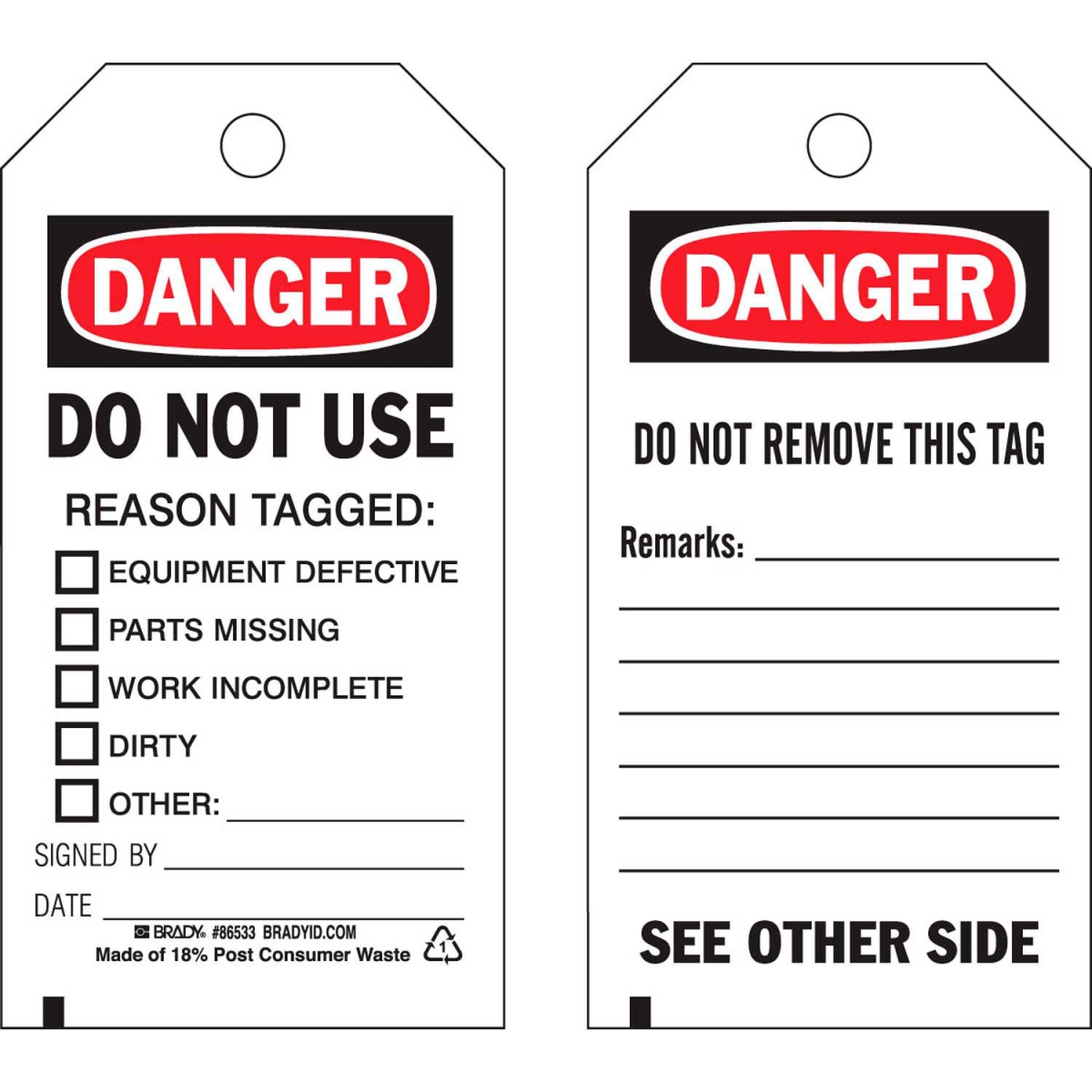 B2249752 3 x 5.75 in. 86533 Polyester Danger Do Not Use Tag - 2 Sided - Multi Color - Pack of 10