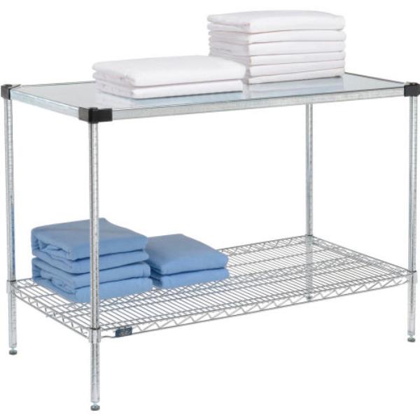 Global Industrial 18483CSZ2 Nexel 2 Shelf Chrome Wire Shelving Unit Starter - 1 Solid Shelf, Chrome - 48 x 18 x 34 in.