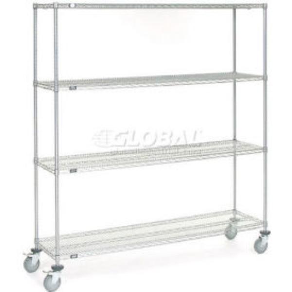 Global Industrial C18727PC4 Nexel 4 Shelf Truck - Polyurethane Stem Casters 4 Swivel, Chrome - 72 x 18 x 80 in.