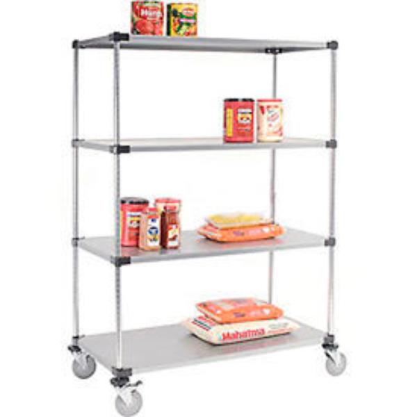 Global Industrial C24727SZ4 Nexel 4 Shelf Truck Galvanized - Polyurethane Casters, Gray - 72 x 24 x 80 in.