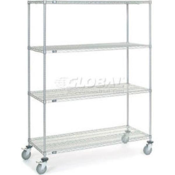 Global Industrial C24607PC4 Nexel 4 Shelf Truck - Polyurethane Stem Casters 4 Swivel, Chrome - 60 x 24 x 80 in.