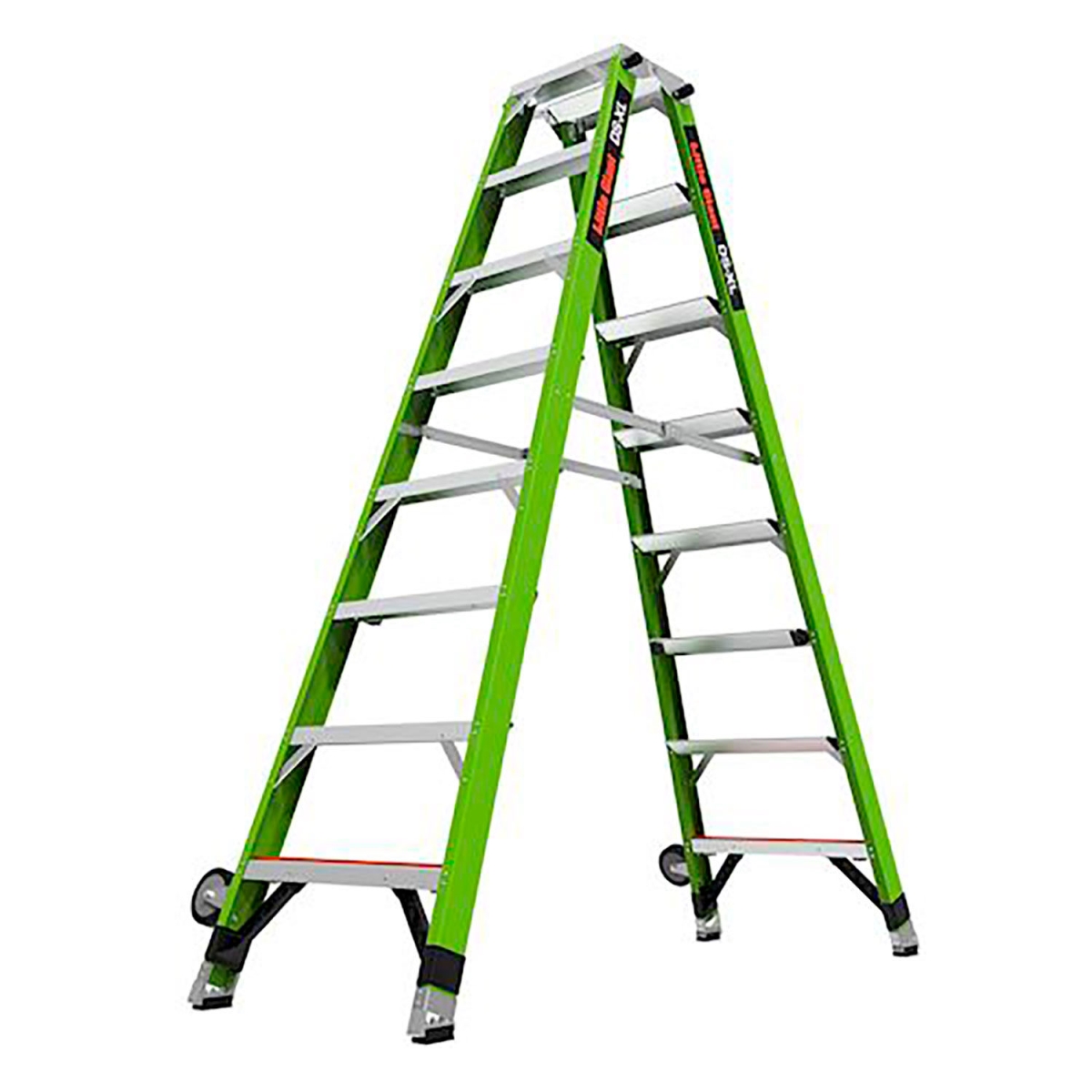 B3145096 DS-XL Dual Sided Step Ladder with Side-Tip Wheels - 8 ft. Type IAA - 7 Step - Green - 375 lbs