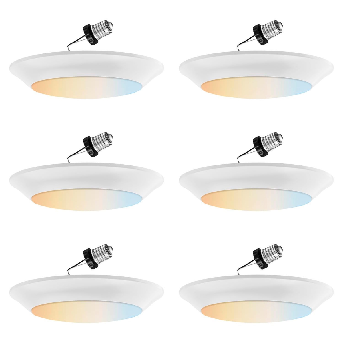 B3166826 2700-3000-3500-4000 & 5000K Sunlite Round Flush Mount Ceiling Light Fixture - 15W - 950 Lumens - 7.25 Dia. - White - Pack of 6