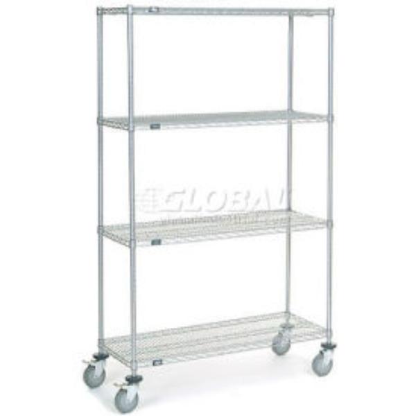 Global Industrial C18487PC4 Nexel 4 Shelf Truck - Polyurethane Stem Casters 4 Swivel, Chrome - 48 x 18 x 80 in.