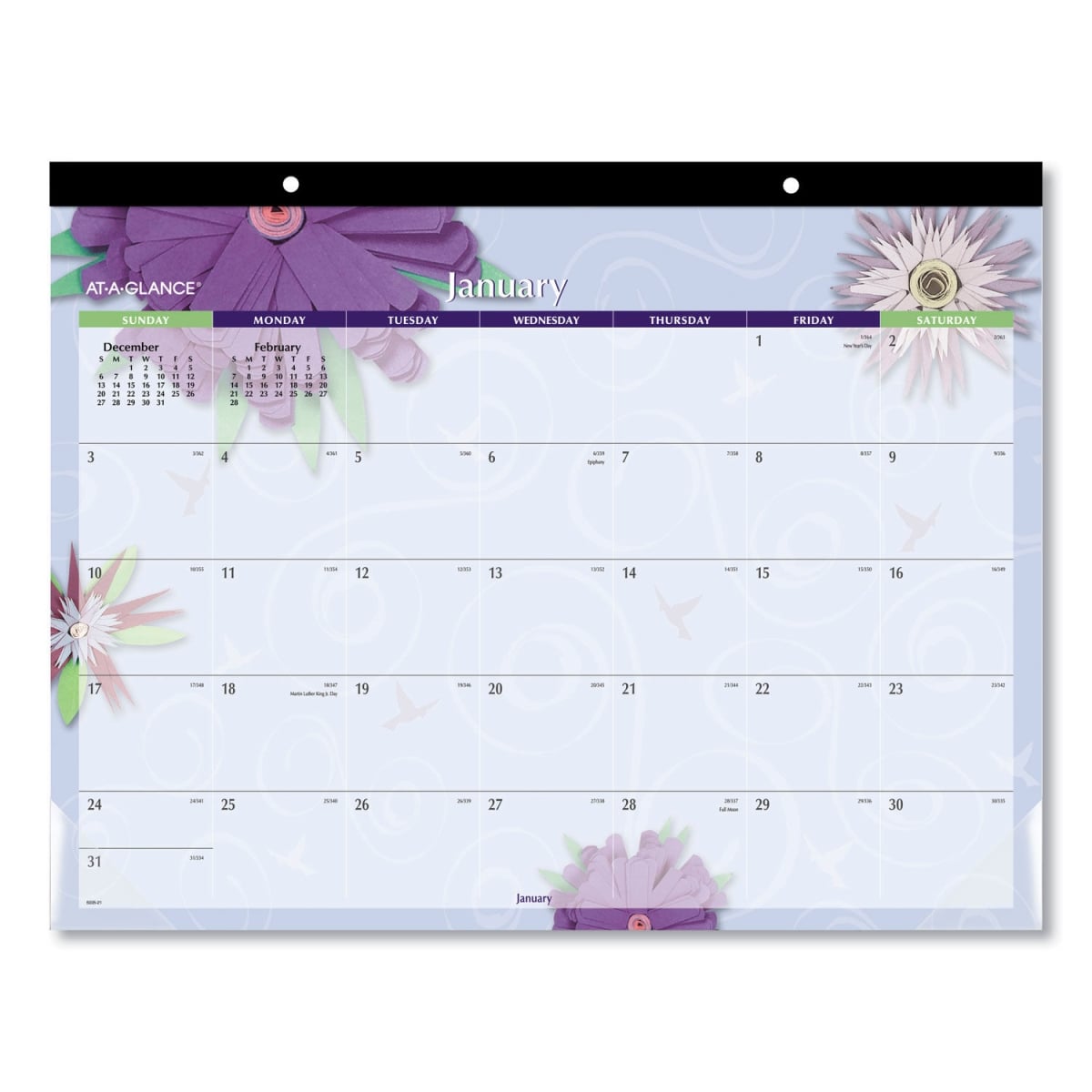 B1250176 22 x 17 in. Paper Flowers Desk Pad - Floral Artwork - Clear Corners - Jan to Dec - 2025 - Blue