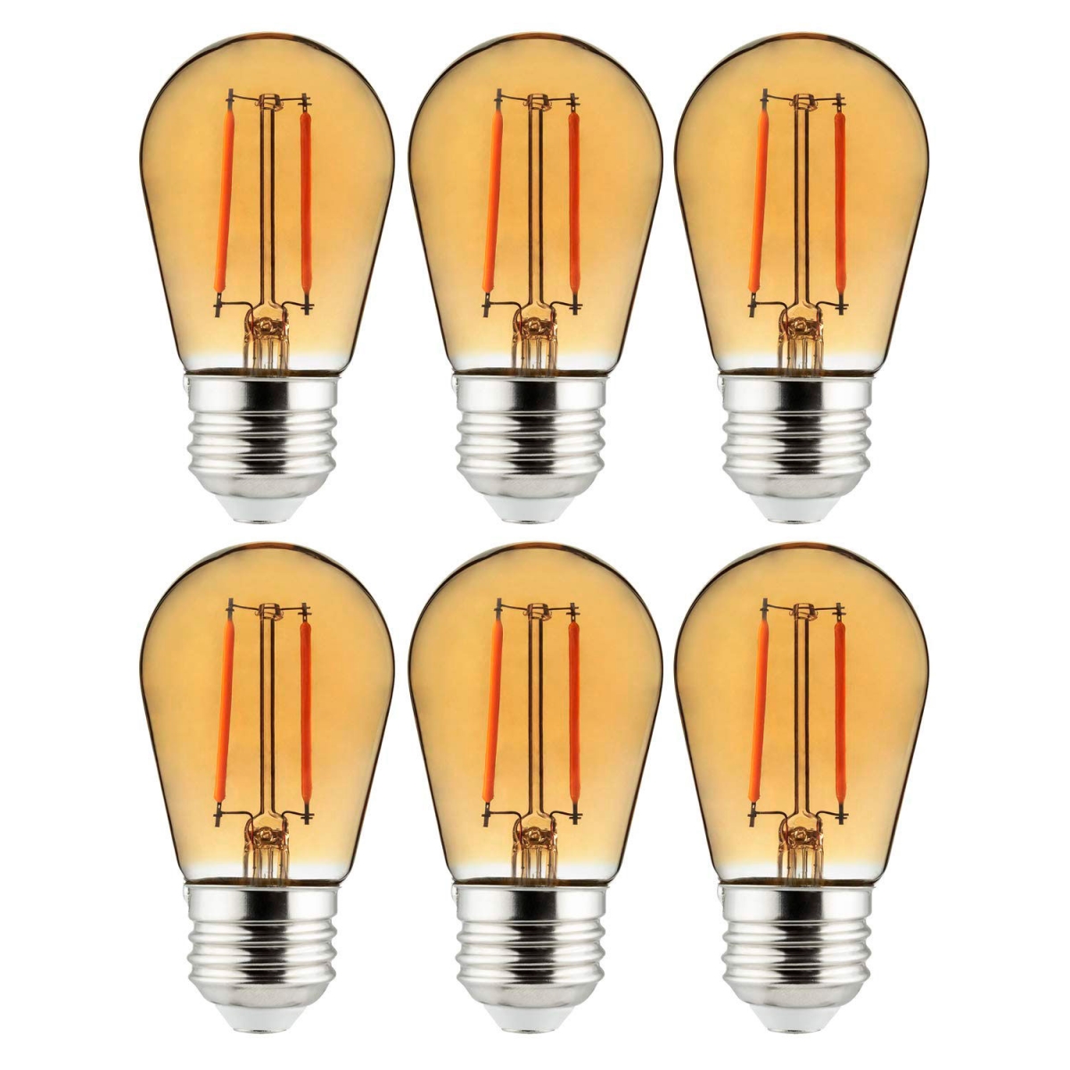 B3166905 Sunlite LED S14 Colored String Filament Light Bulb - E26 Base - 2W - Transparent Amber - Pack of 6