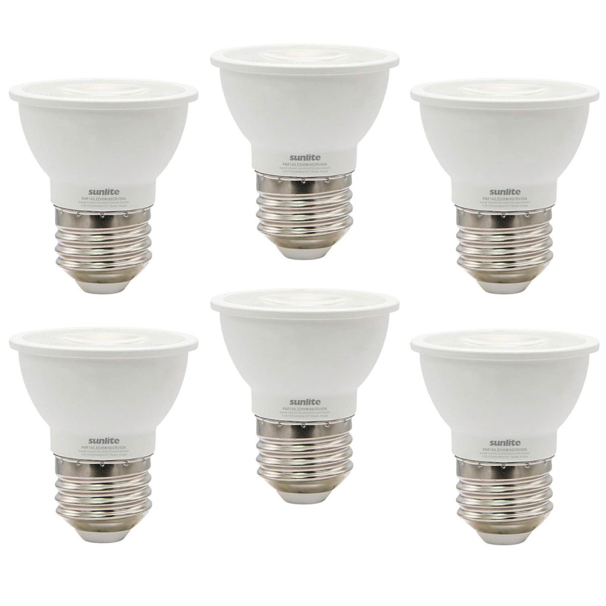 B3166910 Sunlite LED PAR16 Recessed Floodlight Bulb - E26 Base - 6W - 500 Lumens - 50K - Daylight - Pack of 6
