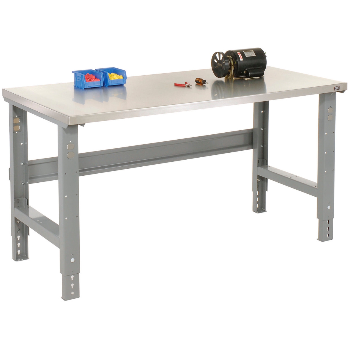 Global Industrial SS7230QA Adjustable Height Workbench C-Channel Leg - Stainless Steel Square Edge - 72 x 30 in. - Gray