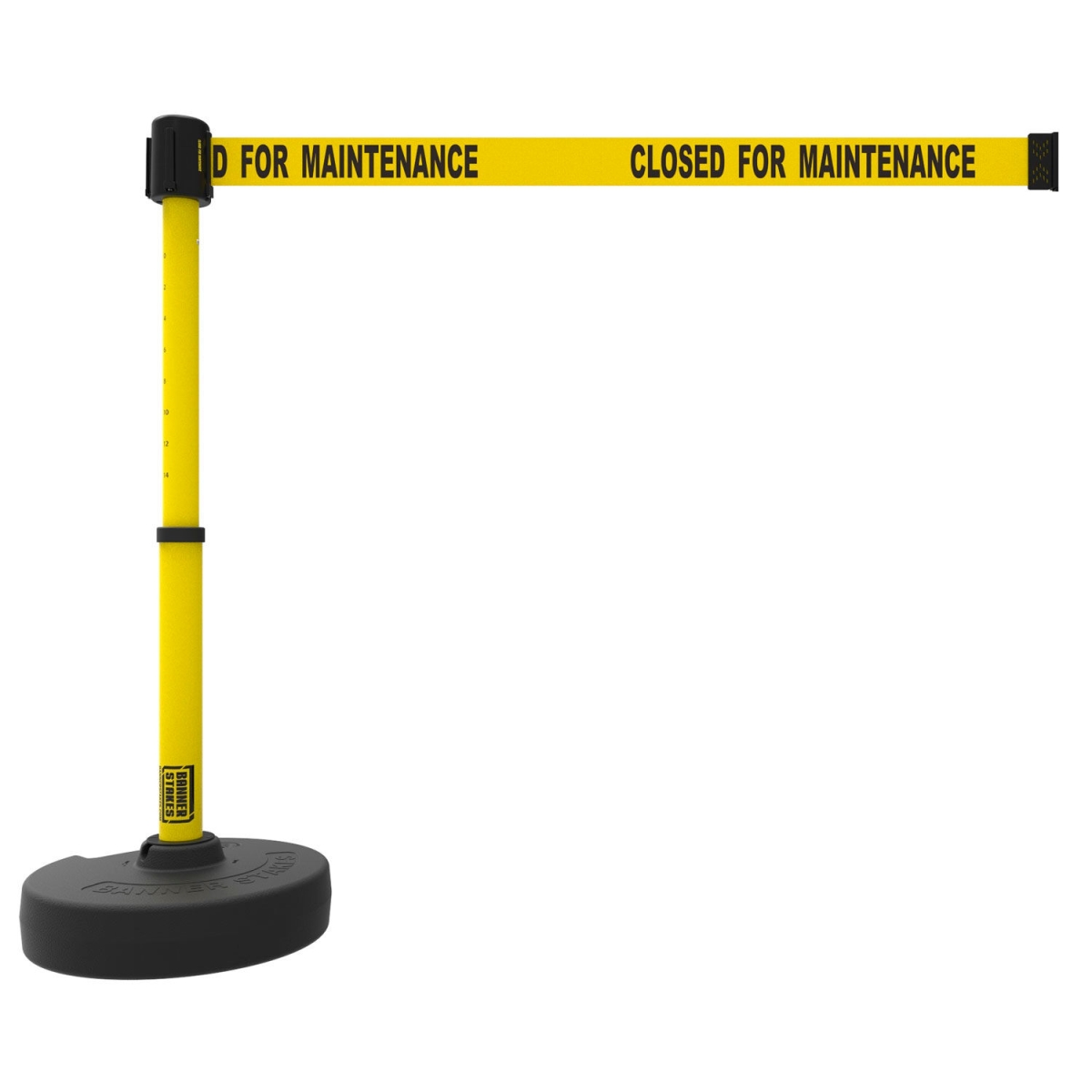 Picture of Banner Stakes B2094416 Plus Barrier Set - 22-42 in. Black Post - 15 ft. Yellow Closed for Maintenance Belt