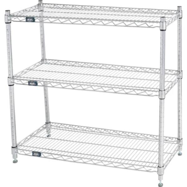 Global Industrial 12363C3 Nexel 3 Shelf Chrome Wire Shelving Unit Starter, Chrome - 36 x 12 x 34 in.