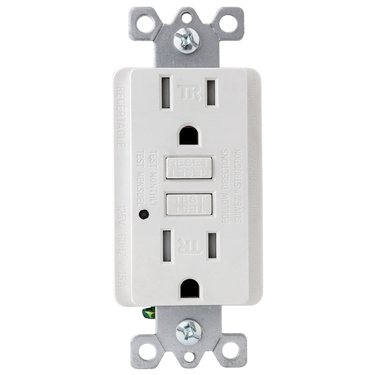 B3167332 Sunlite E542 GFCI Duplex Outlet - Double Pole - 15A - 120V AC - White - Pack of 3