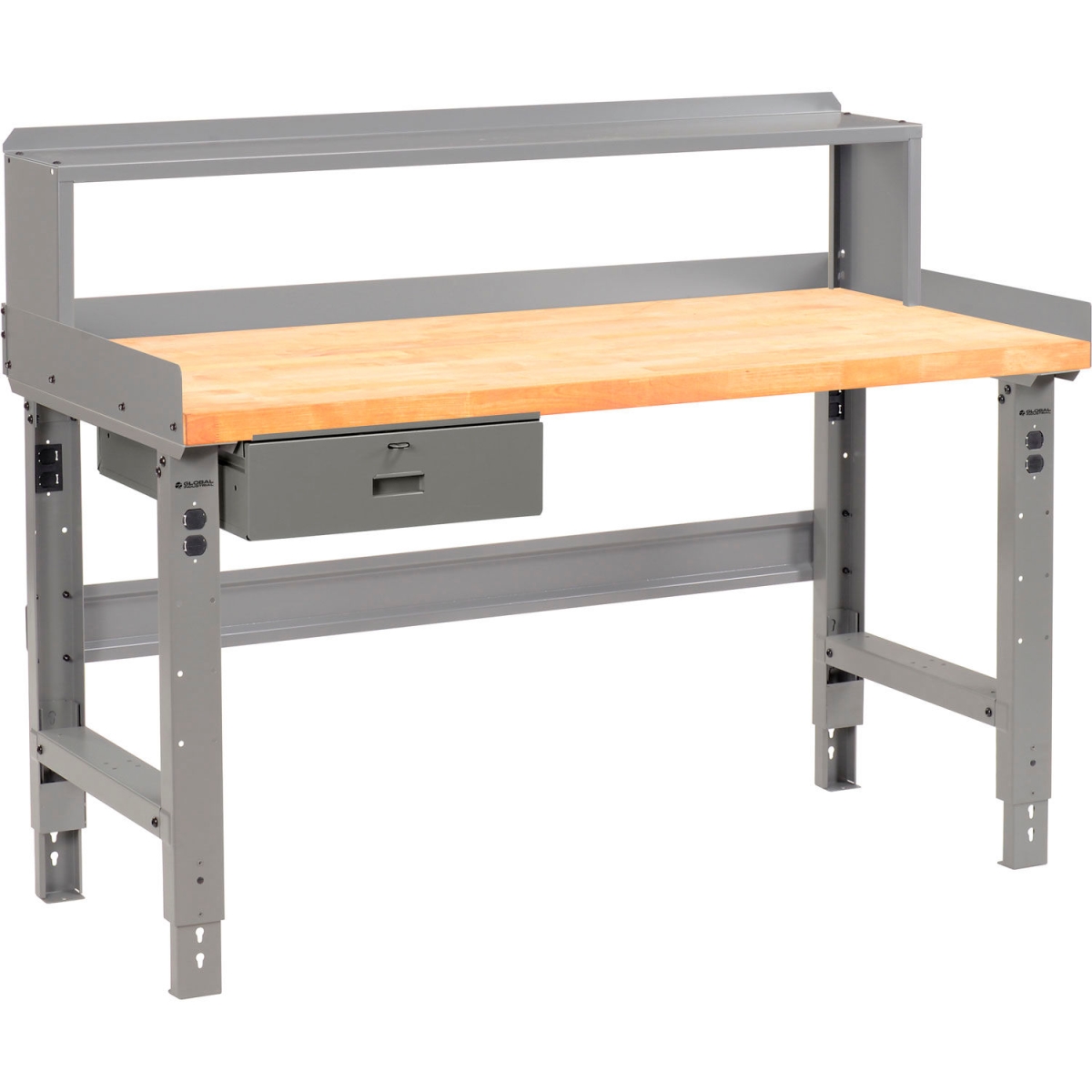 Global Industrial 319074BGY 48 x 30 in. Adjustable Height Workbench with Drawer & Riser, Birch Square Edge Top - Gray