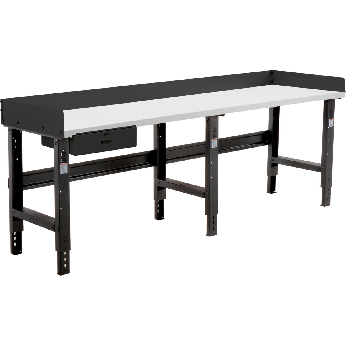 Global Industrial 319087ABK 96 x 36 in. Adjustable Height Workbench with Drawer, Plastic Laminate Square Top - Black