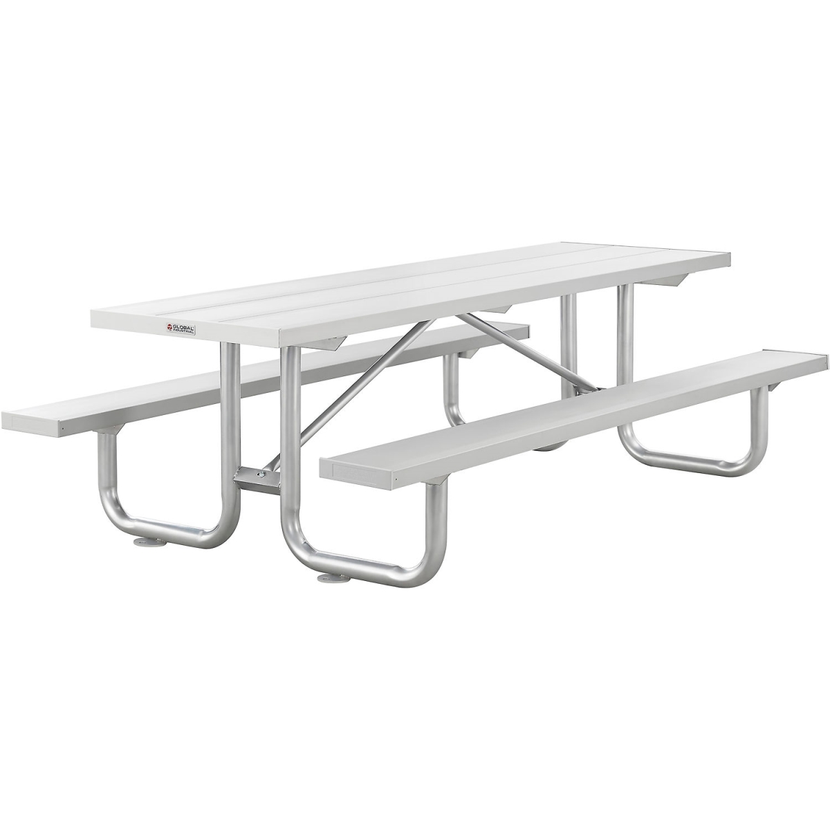 Global Industrial 348131 8 ft. Heavy-Duty Aluminum Picnic Table - Silver