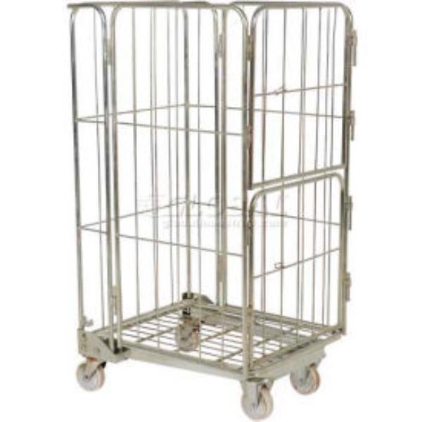 987541 Galvanized Steel Folding Roller Container Truck with 1 Shelf - 32 x 26.375 x 59 in. - Silver - 660 lbs