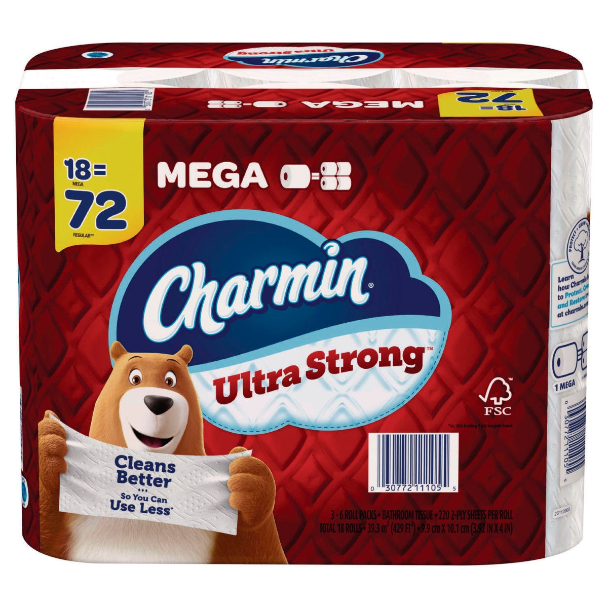 Picture of United Stationers Supply B3178074 Charmin Ultra Strong Bathroom Tissue - Septic Safe - 2-Ply - White - 220 Sheets per Roll - 18 per Case