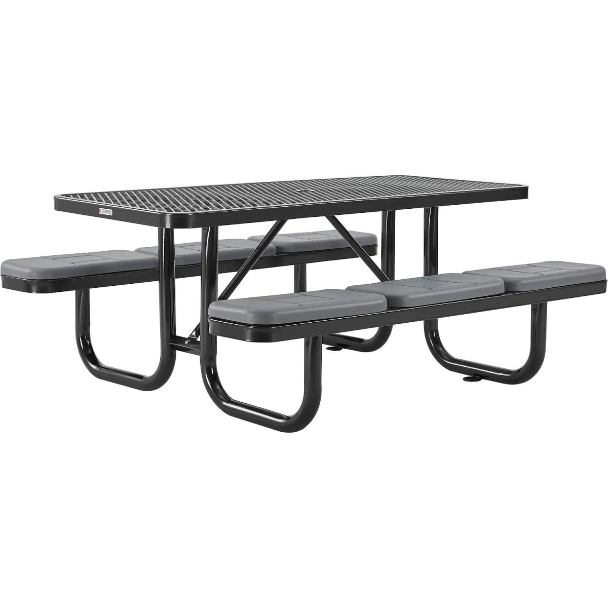 Global Industrial 277152BKS 6 ft. Rectangular Picnic Table with Seat Cushions - Expanded Metal - Black