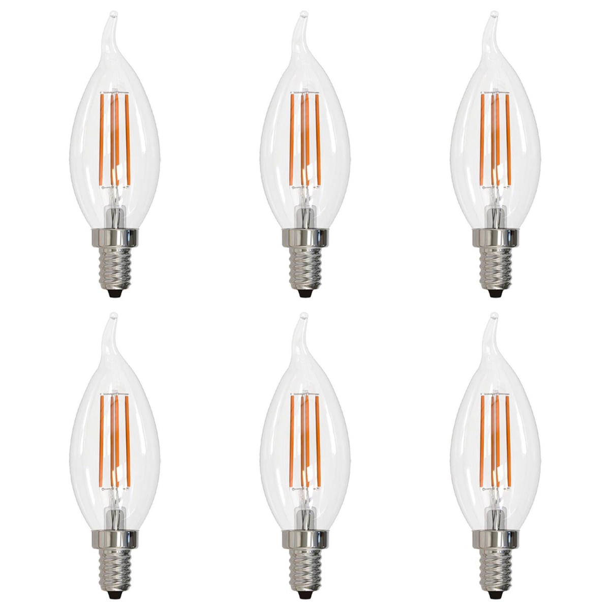 B3166935 Sunlite LED CA11 Chandelier Light Bulb - E12 Base - 5.5W - 600 Lumens - 30K - Warm White - Pack of 6