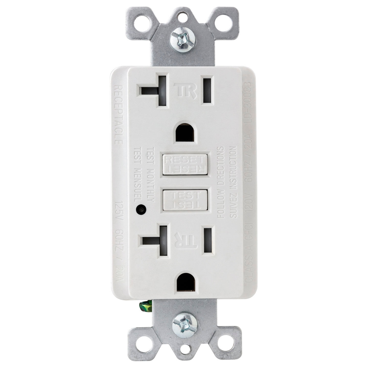 B3167333 Sunlite E545 GFCI Duplex Outlet - Double Pole - 20A - 120V AC - White - Pack of 3