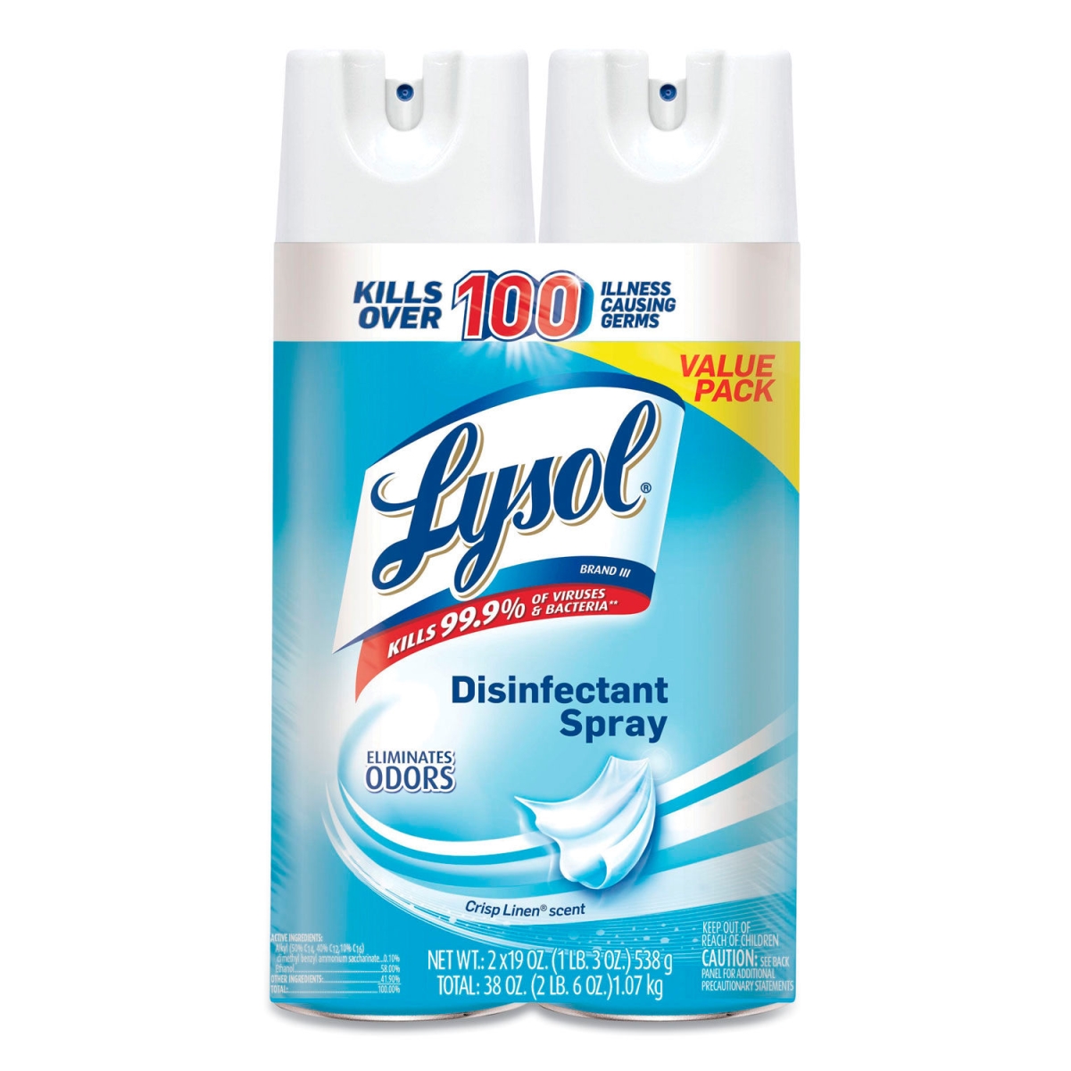 Reckitt Benckiser B3038222 Lysol Disinfectant Spray - Crisp Linen - 19 oz Aerosol Spray - Pack of 2