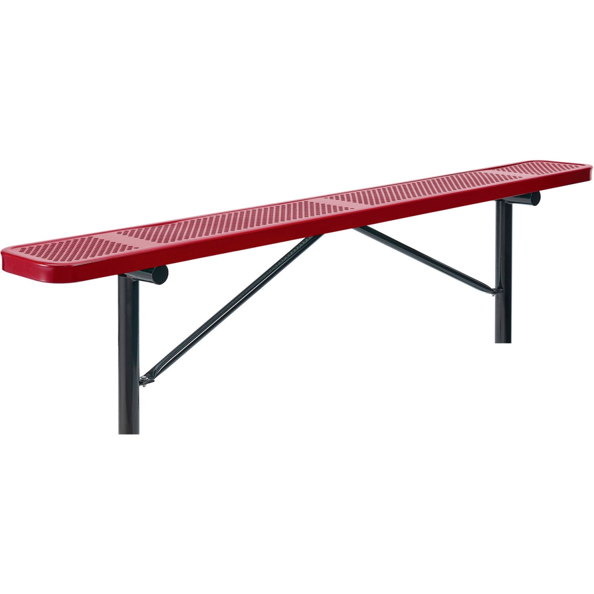 Outdoor Steel Flat Bench - Red - 8 ft. - In Ground Mount - Durable Design