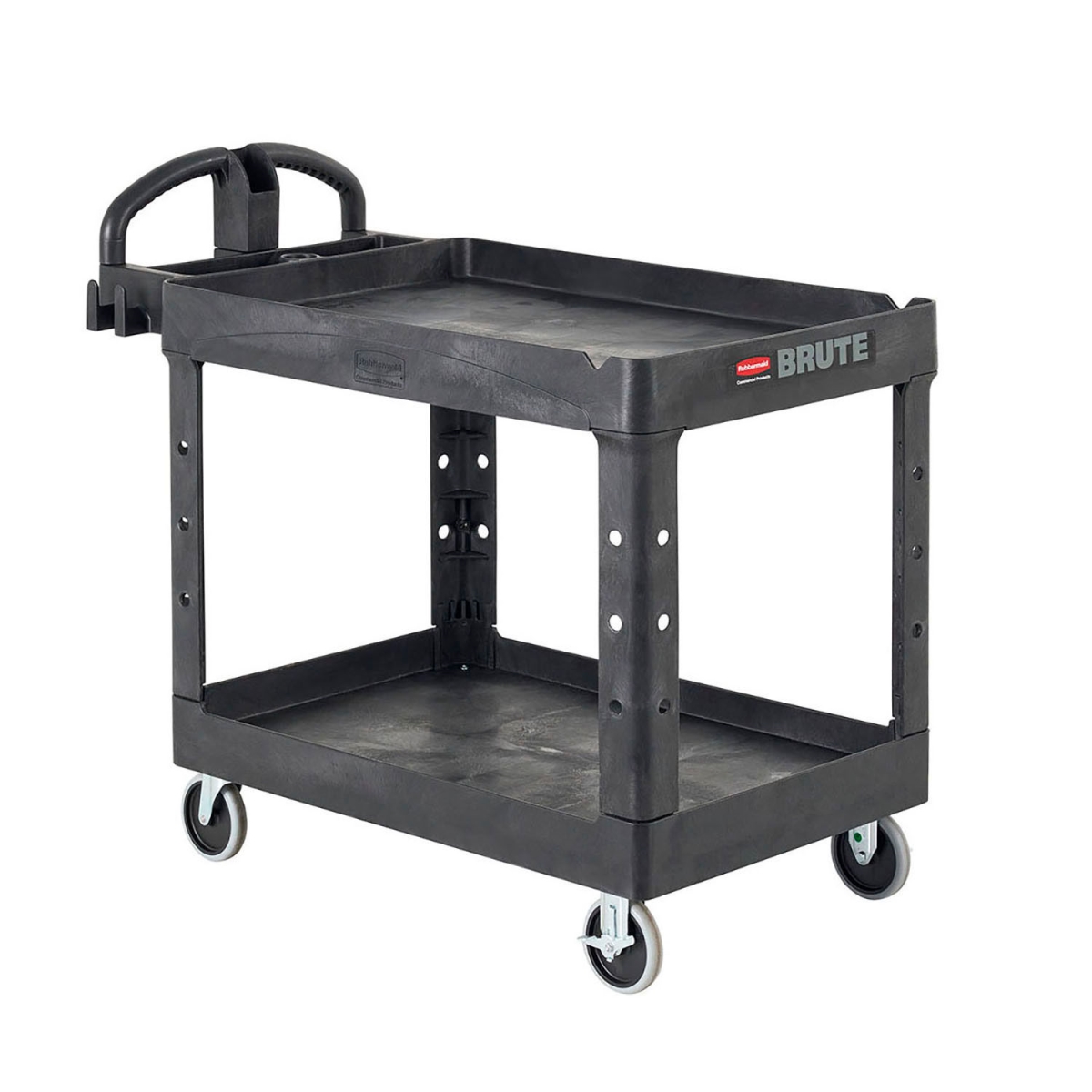 Picture of Rubbermaid Commercial Products 2310129 Brute Heavy Duty Ergo Handle Utility Cart Lipped Shelf - Medium - Black