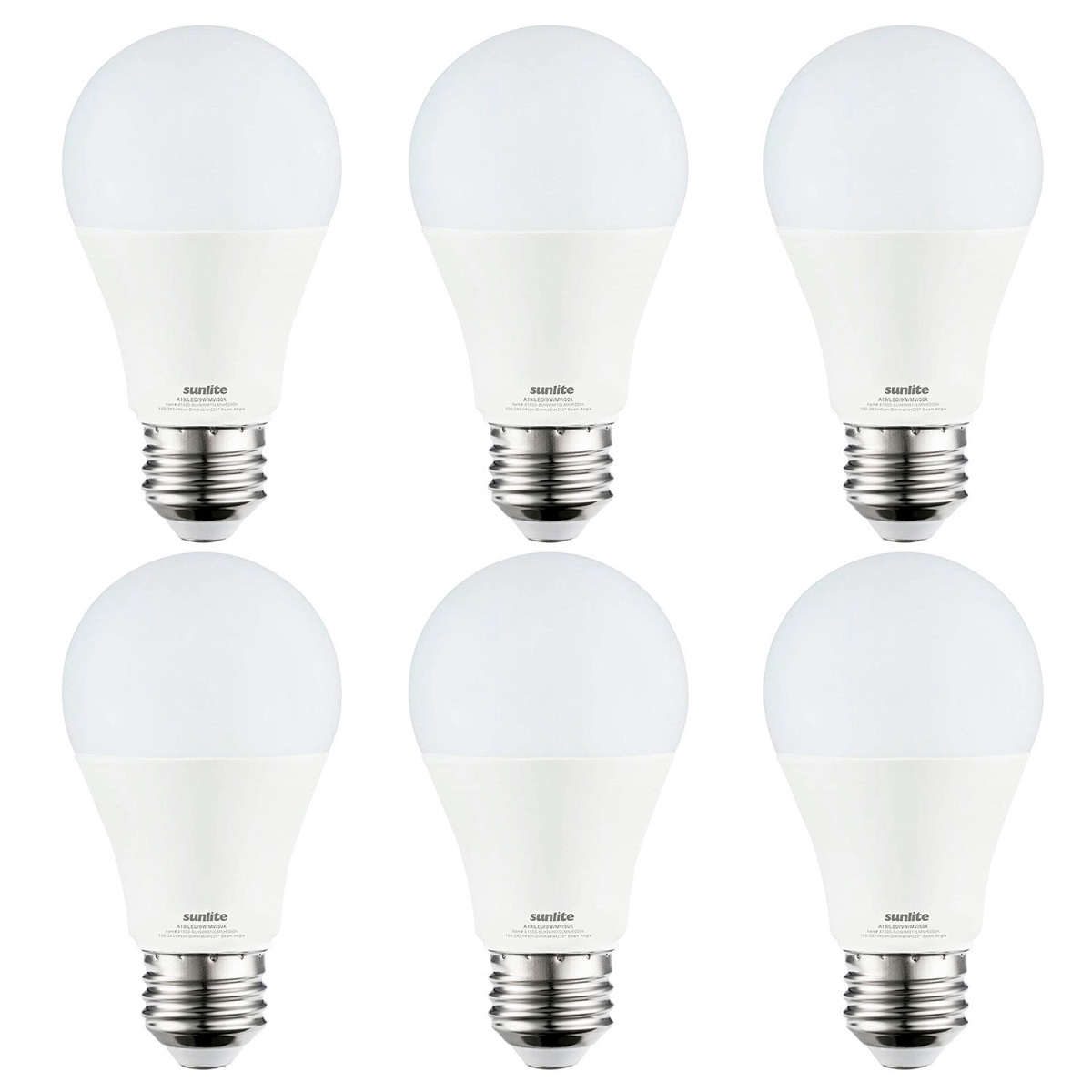 B3166859 Sunlite LED A19 Light Bulb - E26 Base - 9W - 810 Lumens - 5000K - Super White - Pack of 6