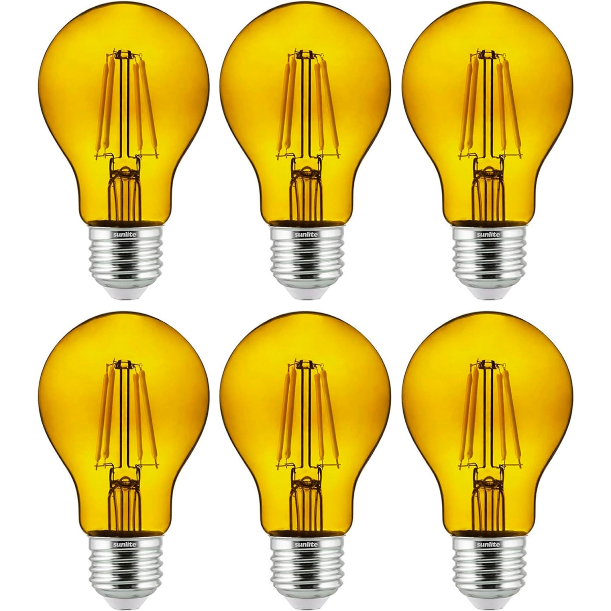 B3167034 Sunlite LED A19 Colored Filament Light Bulb - E26 Base - 4.5W - 420 Lumens - Yellow - Pack of 6