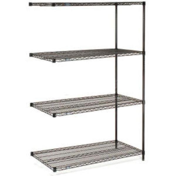 Global Industrial A14308B Nexel 4 Shelf Black Epoxy Wire Shelving Unit Add On, Black - 30 x 14 x 86 in.
