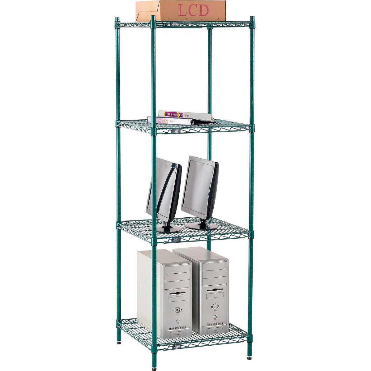 Global Industrial 21247G Nexel 4 Shelf Poly-Green Wire Shelving Unit Starter, Green - 24 x 21 x 74 in.