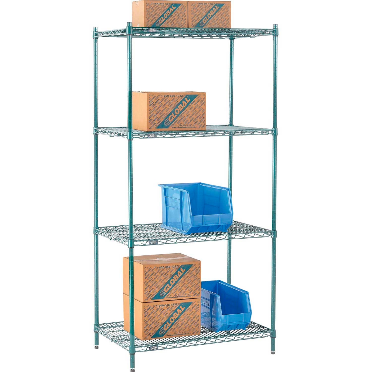 Global Industrial 21367G Nexel 4 Shelf Poly-Green Wire Shelving Unit Starter, Green - 36 x 21 x 74 in.