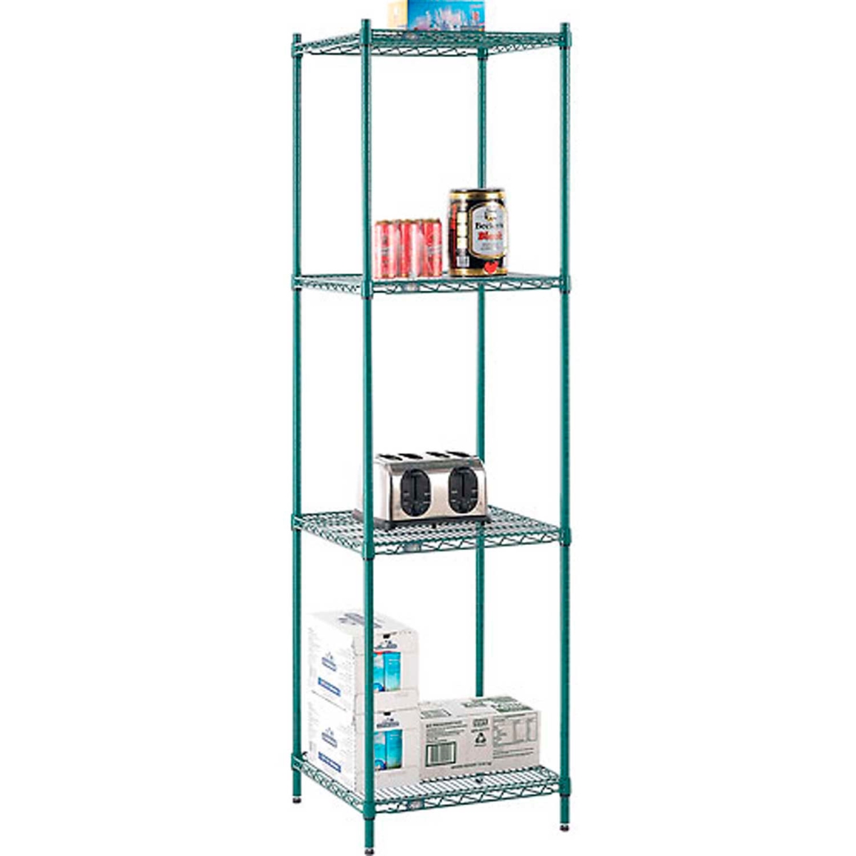 Global Industrial 21248G Nexel 4 Shelf Poly-Green Wire Shelving Unit Starter, Green - 24 x 21 x 86 in.