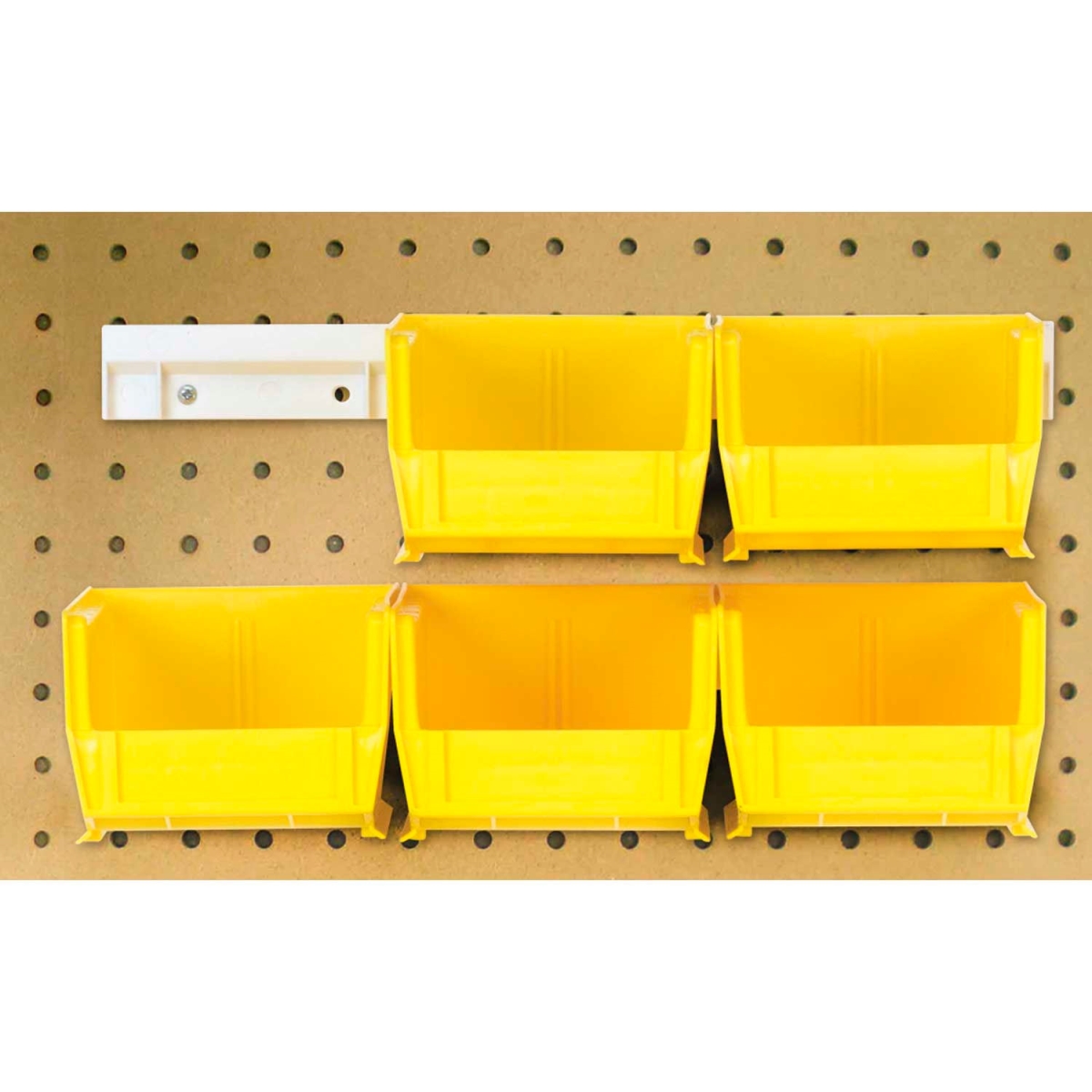 B1398770 Hang & Stack Bins with 2 Rails & 6 Bins - 5.375 x 4.125 x 3 in. - Yellow - Polypropylene